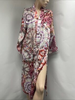 Alexis 2pc Pink Purple Tie-Dye Satin Robe Size M and Pants Size XXS